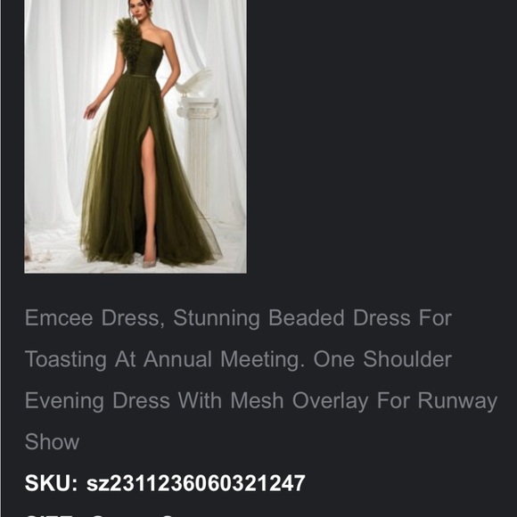 Elegant Olive Green One-Shoulder Evening Dress - Picture 3 of 6
